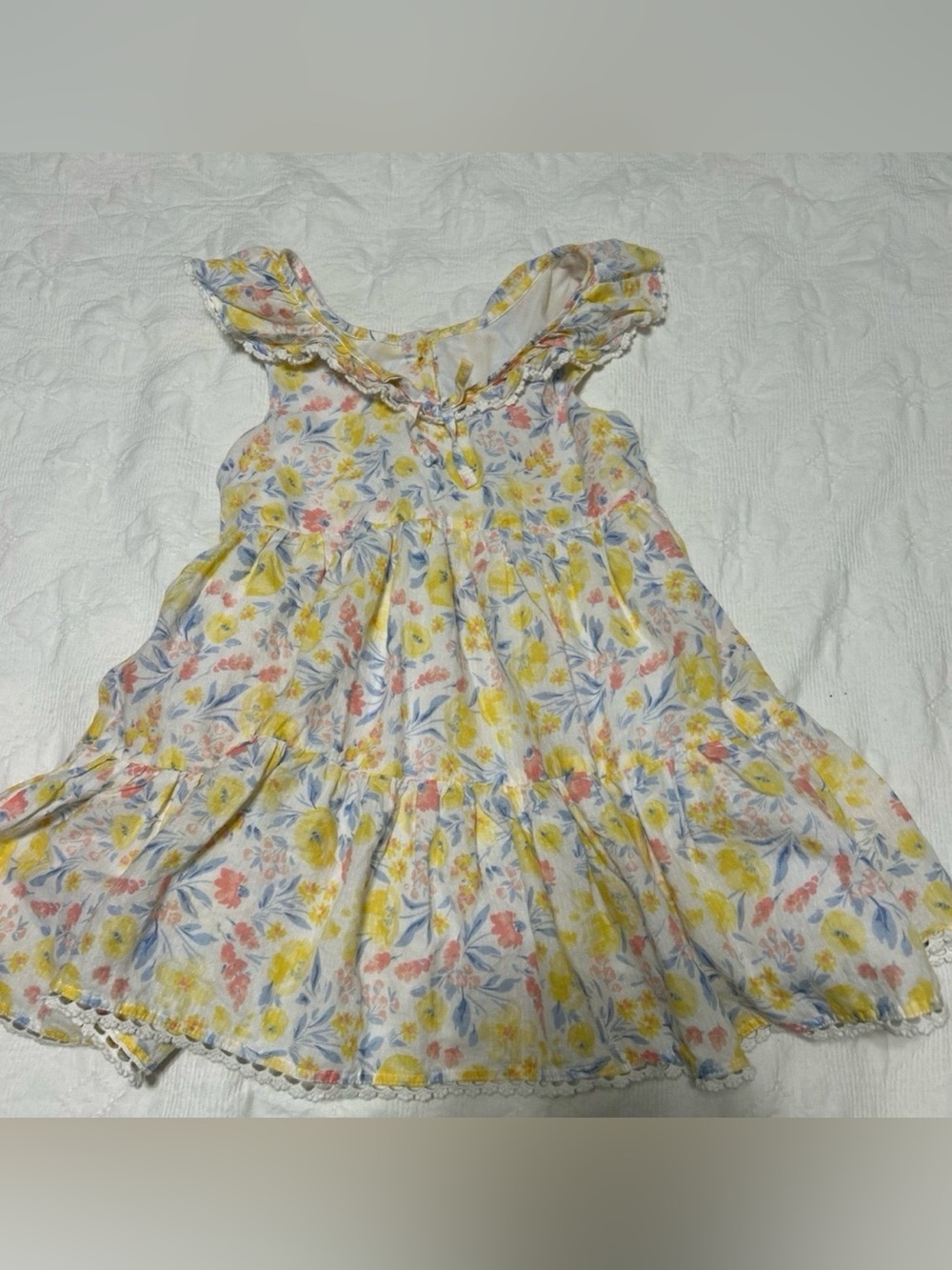 Tommy Bahama Floral Ruffle Sundress for Girls - Yellow, Pink & Blue, Size 7.
